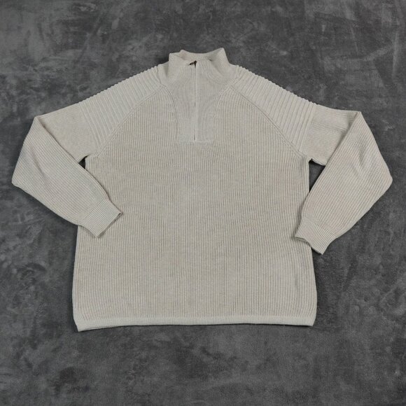 Carbon 2 Cobalt Men's Large Oatmeal Beige Quarter 1/4 Zip Cowl Ribbed Fisherman - Picture 1 of 8